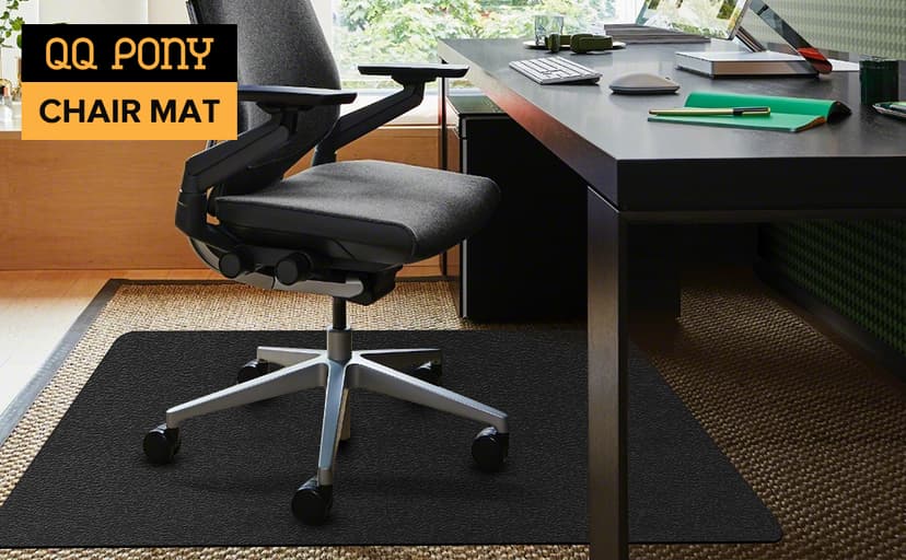 Chair Mat for Carpet, QQpony 36" x 48" Office Chair Mat for Carpeted Floors, Heavy Duty Vinyl Floor Mat with Grips, Carpeted Floor Protector Rolling Computer Desk Mat for Home Office (Black)