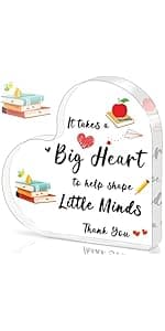 Teacher Valentine Gift, Valentines Day Gifts for Teachers - Acrylic Heart Shape Teachers Plaque 4×4 in, Teacher Retirement Gifts for Women Men, End of Year Thank You Teacher Keepsake