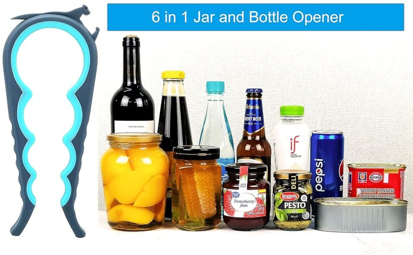 Otstar Jar Opener Bottle Opener and Can Opener for Weak hands, Seniors with Arthritis and Anyone with Low Strength, Mutil Jar Opener Get Lids Off Easily (Blue and Grey)