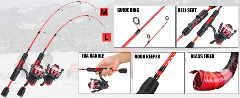 Sougayilang Ice Fishing Rod and Reel Set, Ice Fishing Includes Ice Jigs, Lures, and Essential Tackle,27" Medium/Light Power Ice Spinning Rod,EVA Foam Grip Handle