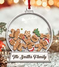 Personalized Christmas Ornaments 2025 - Snow Globe Personalized Ornaments for Family of 2,3,4,5,6,7,8,9,10 Members, Ginger Breads Custom Ornament Xmas Gift Idea
