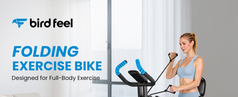 Foldable Exercise Bike, Multifunctional Indoor Stationary Bikes for Home with 8-Level Magnetic Resistance, Quiet Workout Bike with Arm Resistance Bands, LCD Monitor, 300LBS Capacity