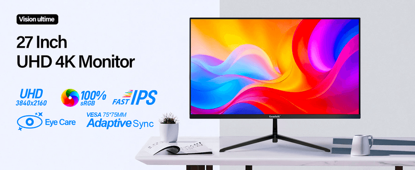 Gawfolk 27 Inch 4K Monitor IPS 60Hz, UHD 3840 x 2160p PC Monitors, Computer Dispaly for Home & Office, Support HDMI & DP, Wall Mount Compatible