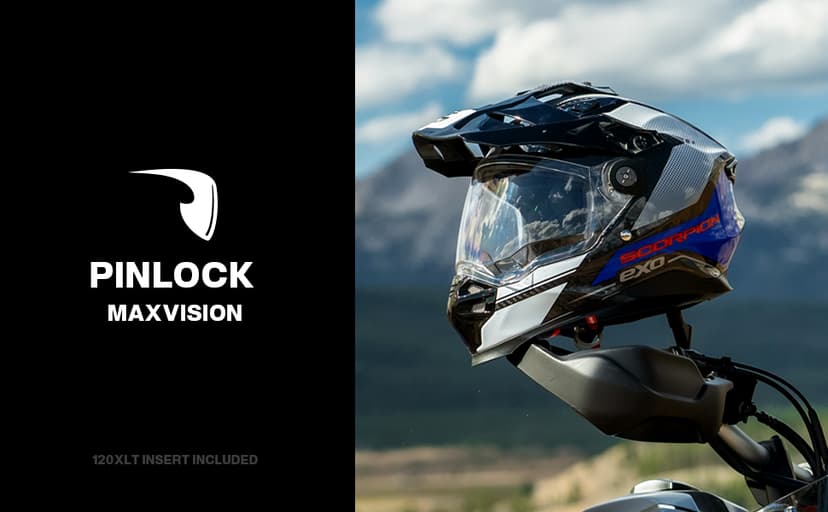 ScorpionEXO XT9000 Full Face Carbon Fiber Adventure Motorcycle Helmet with Pinlock Ready Shield Bluetooth Ready Speaker Pockets DOT ECE Trailhead (White - Large)
