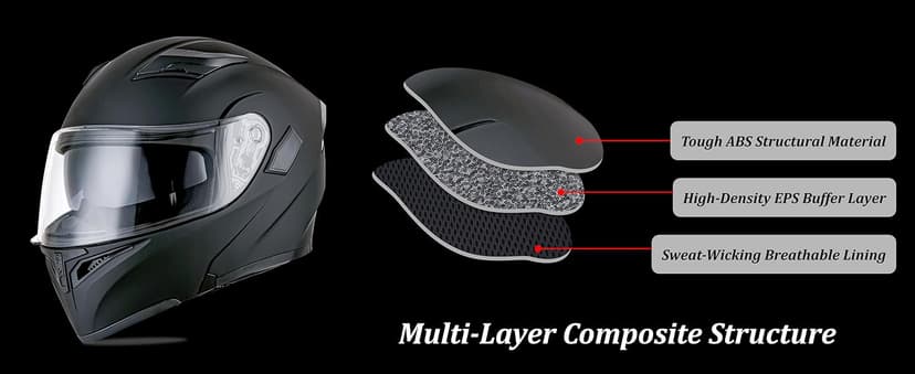 Bluetooth Motorcycle Helmets DOT Approved, Flip-Up Full Face Modular Helmet with Dual Visors, Noise Cancelling Dual Speakers for Adults