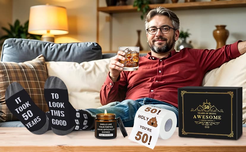 50th Birthday Gifts for Him Cool Gifts for 50 Year Old Man Happy 50th Birthday Decorations for Men Vintage 1975 Wine GlassToilet Paper Roll Novelty Socks Funny 50 Year Old Gift ideas for Mens