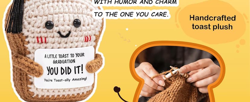 Crisky Handmade Funny Graduation Gifts, Positive Crochet Toast with Little Graduation Card and Grad Caps - You are Totally Amazing - Grad Gifts for College University Masters Degree B0GBVS3MZF