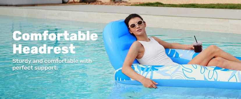 SLOOSH Inflatable Pool Floats Lounger Adult, Pool Float Lounge Raft Floaties Water Floating Recliner Chair with Cup Holders Foot Rest Swimming Floaty