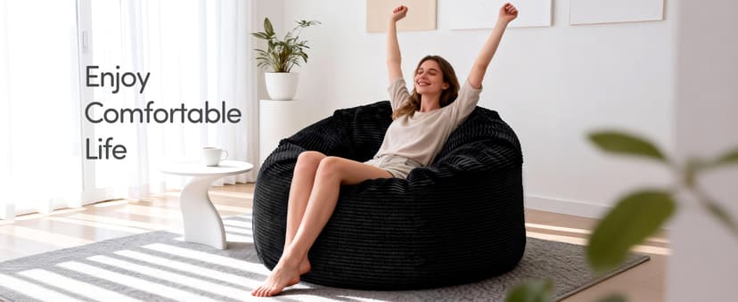 Bean Bag Chairs for Teens, 3FT Bean Bag with Memory Foam Filling, Bean Bag Chairs with Plush Microfiber Removable Cover, Cozy Sofa for Reading, Gaming- Black
