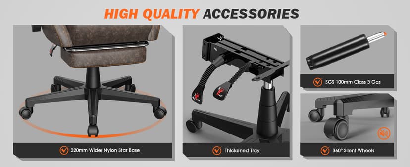 Ferghana Vintage PU Leather Gaming Chair, Ergonomic Gamer Chair with Massage, High Back Computer Office Chair with Footrest for Adults, Racing Style Reclining Video Game Chair (Brown)