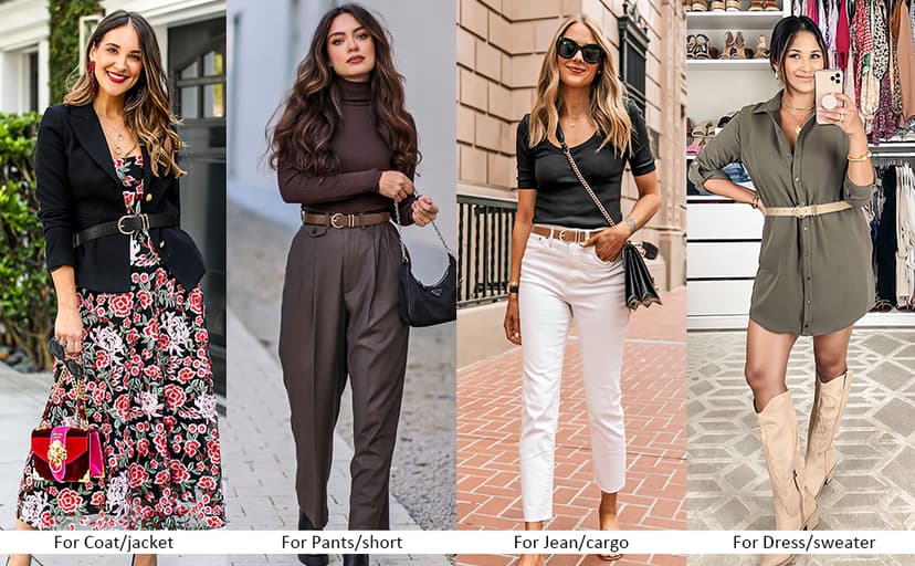 XZQTIVE 3 Pack Women Belts For Jeans Dresses Pants Ladies Leather Waist Belt with Gold Buckle