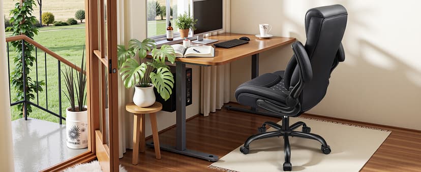 BESTFAIR Office Chair, Ergonomic Computer Desk Chairs with Lumbar Support for Lower Back Pain Relief, Executive Leather Home Chair Comfy with Padded Flip-up Armrests, Black