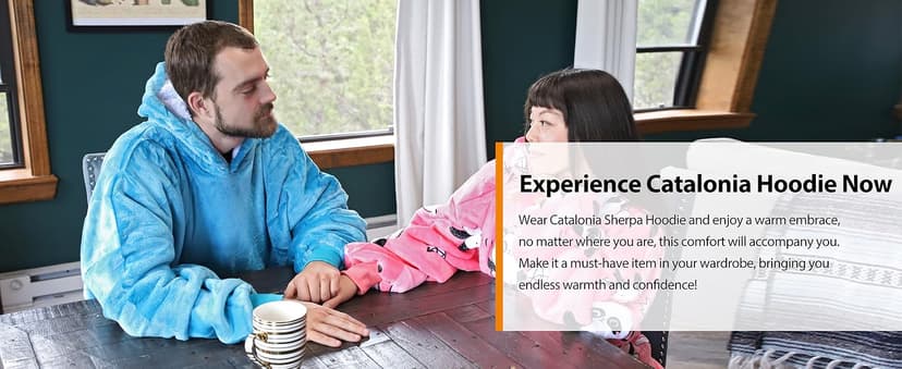 Catalonia Oversized Blanket Hoodie Sweatshirt, Wearable Sherpa Lounging Pullover for Adults Women Men