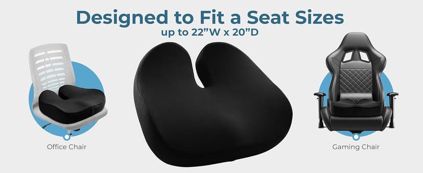 5 STARS UNITED Seat Cushion - Memory Foam Chair Cushion for Tailbone Pain Relief - Ergonomic Support for Coccyx, Sciatica & Butt - Office, Desk & Gaming Chair, Car Seat, Wheelchair, Airplane, Black
