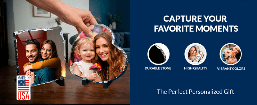 Customized Photo on Natural Slate Stone — an Anniversary or Birthday Keepsake Gift for Women, Mom, Wife, Her, Dad or Family. ArtPix Personalized Slate Picture Frame - Custom Photo Gift Anniversary B0DNKR7K1S