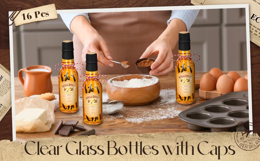 Empty Vanilla Jar for Homemade with Cap Vanilla Bottle for Gift Giving Wedding DIY Christmas Food Container Sauce Beans Tioncy 5 oz Vanilla Extract Bottles 16 Pcs Glass Bottle, Red B0CF1NP46Q