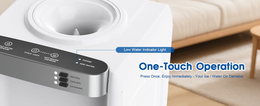 4 in 1 Water Cooler Dispenser with Ice Maker, Hot & Cold Water Dispenser for Home & Office, 33lbs/24H Bullet Ice, Top Loading 3-5 Gallon, Child Safety Lock, Ice Ready in 7 Mins (White)