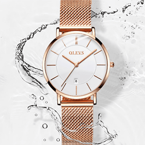 OLEVS Women's Watch Luxury Dress Rose Gold Women Slim Thin Lightweight Watch Stainless Steel Mesh Watches Fashion Waterproof Ladies Wrist Watch Black White Blue Face,Adjustable Bracelet