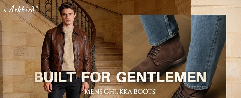 Arkbird Mens Chukka Boots, Genuine Suede Leather Classic Fashion Casual Ankle Lace-up Dress Boots for Men