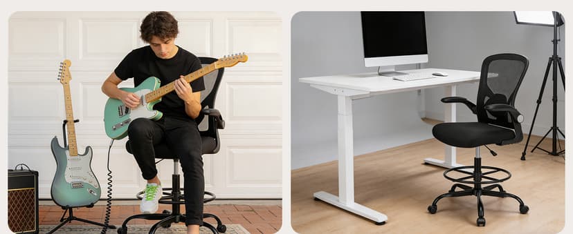 Drafting Chair, Tall Office Chair for Standing Desk, Mesh High Desk Chair with Flip-Up Armrests, Ergonomic Office Chair with Lumbar Support, Adjustable Footrest Ring Studio Chair, Black