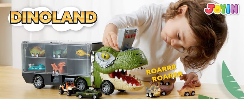 JOYIN 13 in 1 Dinosaur Toys for Kids 3-5, Dinosaur Truck with 12 Pull Back Cars, Birthday Gifts Toys for 3 4 5+ Year Old Boy, Transport Carrier Truck for Toddlers, Christmas Great Gifts for Grandkids