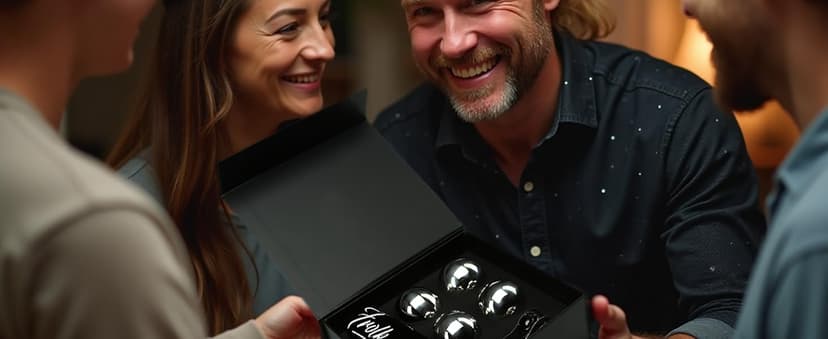 Gifts for Him - Men Dad Husband - 4 XL Stainless Steel Whisky Ice Balls, Special Tongs & Freezer Pouch in Luxury Gift Box for Whiskey Lovers!