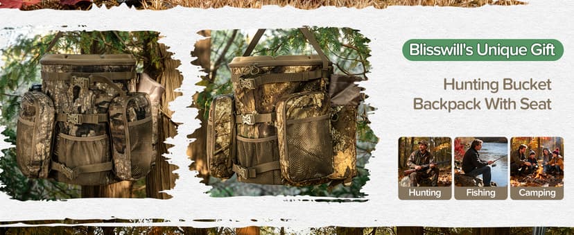 BLISSWILL Hunting Bucket Backpack with Seat Suitable for 5-gallon Seat,Dove Hunting Accessories,Daypack for Rifle Bow Gun(Not including Bucket and Lid)