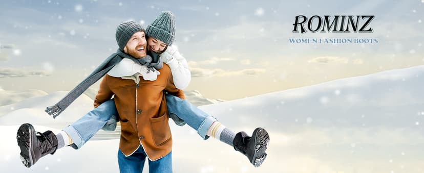 Rominz Women's Winter Snow Boots - Waterproof Black Fur Lined Warm Mid Calf Non-Slip Ankle Boots - White Lace-Up Platform