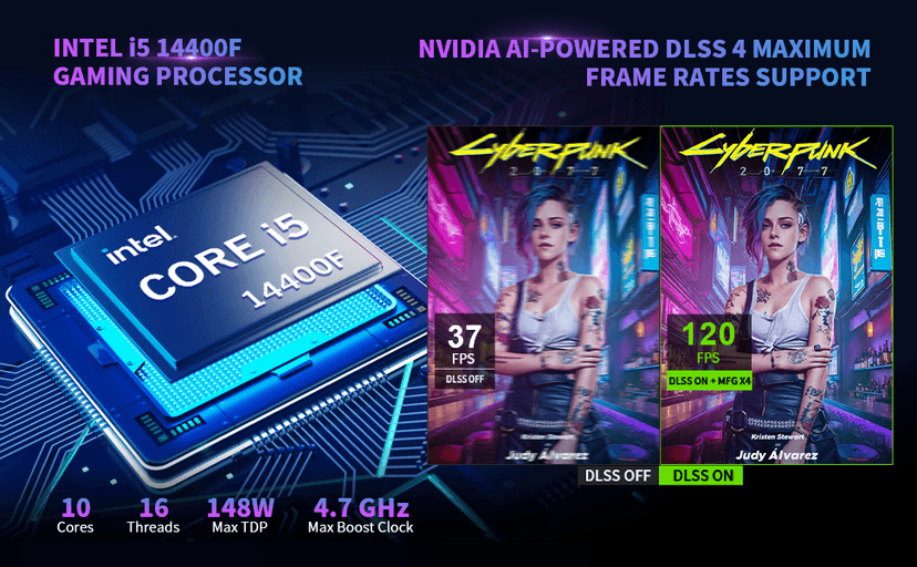 STORMCRAFT Sirius AI Gaming Desktop - Intel i5 14400F up to 4.7GHz, RTX 5060 GDDR7, 32GB DDR5 RGB 6000MHz, 1TB NVMe Gen4 SSD, Intel B760 Motherboard, 650W Gold PSU, Win 11 Home VR Ready