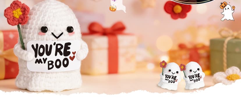 You're My Boo Buddy Cute Halloween Spooky Gifts - Funny & Romantic Handmade Crochet Ghost Plush Decor for for Girlfriend, Boyfriend, Couples, Her, Him, Friends, Valentine,Christmas Stocking Stuffer