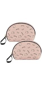 AmBealla Make up Bag Large Travel Cosmetic Bags Organizer with Brush Holder for Girl, Lightweight Cotton Toiletry Bag with Zipper for Women, Portable Makeup Case for Airplane/Home/Gym - Pink