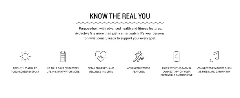 Garmin Vívoactive 5, Health and Fitness GPS Smartwatch, AMOLED Display, Up to 11 Days of Battery, Slate Aluminum Bezel with Black Case and Silicone Band