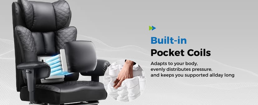 GTPLAYER Big and Tall Office Chair Wide Ergonomic Gaming Chair with Deluxe Embossing Designed Leather with Foot Rest,150°Reclining Adjustable Soft Armrests Pocket Spring Back Support and Pillow