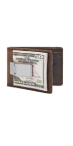 House of Jack Co. Ivor Bifold Money Clip Wallet for Men, Slim Front Pocket Wallet with Strong Magnetic Clip, Exterior ID Window, Full Grain Cowhide, Brown