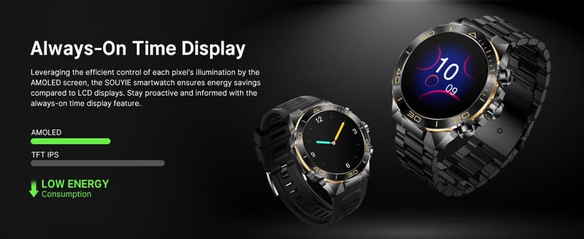 SOUYIE Smart Watch for Men Answer/Make Call for Android iPhone, 1.43" AMOLED HD Screen Mens Luxury Watch, 400mAh Heavy Duty Smartwatch Heart Rate Blood Oxygen Blood Pressure Sleep Monitor Pedometer, 2 Straps