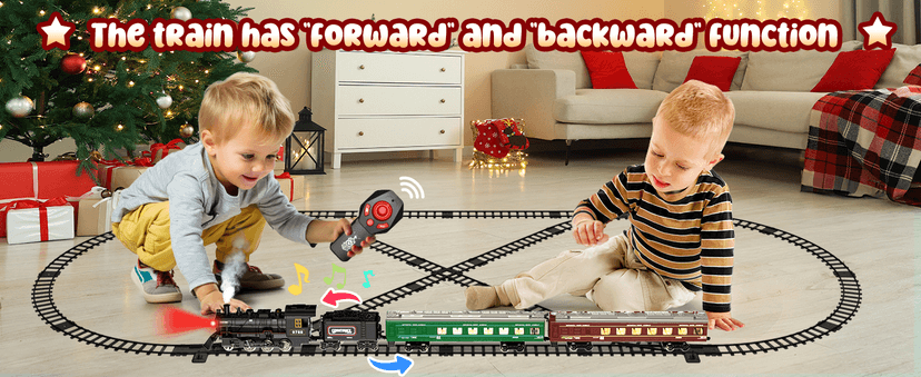 Hot Bee Train Set, Remote Control Train Toys with Luxury Track & Glowing Passenger Carriages, Metal Christmas Tree Train with Smoke, Light and Sound, Toy Train Set for 3 4 5 6 7+ Years Old Boys Gifts