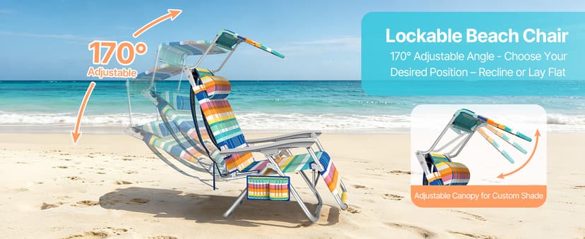 Suteck Zero Gravity Beach Chair with Canopy, Backpack Beach Chairs for Adults, Lightweight Adjustable Reclining Beach Chair with Shade, Folding Lay Flat Chair for Beach Poolside Outdoor