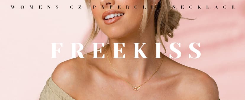 Freekiss Gold Pendant Necklace for Women, Dainty Diamond Necklaces for Women Simple 14K Gold Plated Paperclip Choker Necklaces Cute Minimalist Open Oval Necklaces Gold Jewelry for Women Gifts