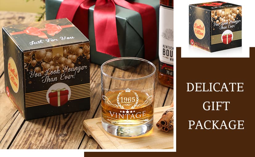 AOZITA 60th Birthday Gifts for Men - 60th Birthday Decorations for Men, Party Supplies - 60th Anniversary, Bday Gifts Ideas for Him, Dad, Husband, Friends - 11oz Whiskey Glass