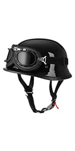 Yesmotor Helmet Half Shell German Motorcycle Helmet with Cycling Glasses - DOT Approved
