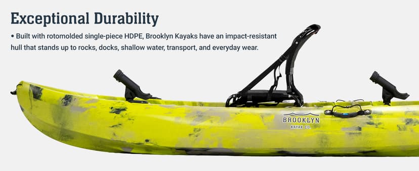 Brooklyn 12.5 Tandem Sit-On-Top Fishing Kayak by BKC, 2–3 Person Kayak with Padded Seats, Paddles, 6 Rod Holders, 600 lb Capacity, Motor-Ready