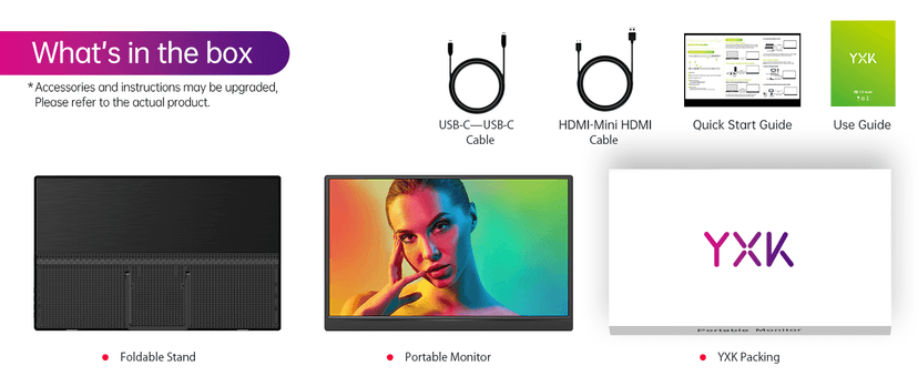 Yxk Portable Monitor 15.6 Inch 1080P USB-C HDMI Ultra-Slim Travel Monitor with Kickstand, for Laptop, PC, Mac Phone, PS, Xbox, Swich IPS Ultra-Thin Zero Frame Gaming