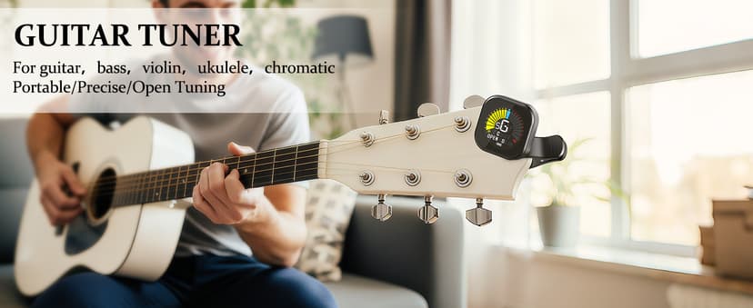 New Bee Guitar Tuner Clip-On Rechargeable with Color Screen 360° Rotatable Acoustic Chromatic Open Tuning for Guitar, Bass, Ukulele, Violin, Cello(Black, 1 Pack)