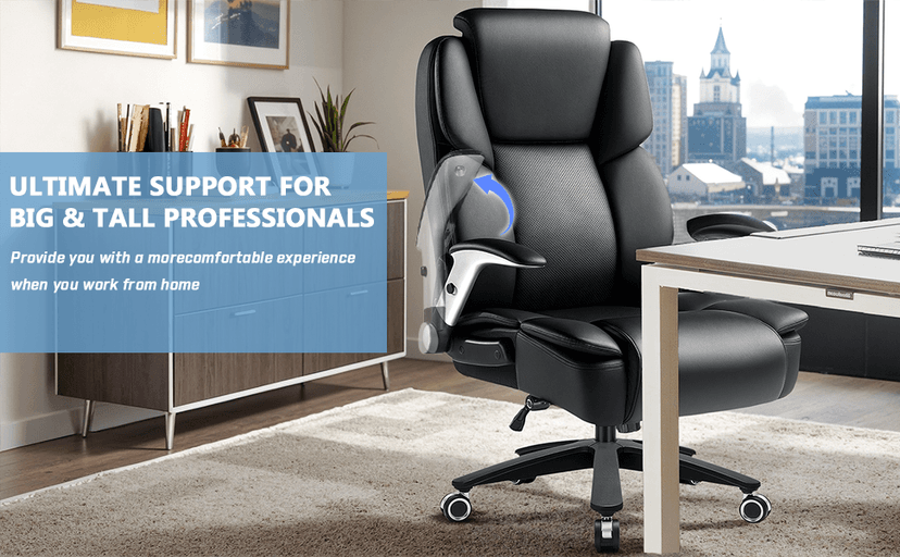 600lbs Big and Tall Office Chair, Heavy Duty Executive Desk Chair for Heavy People, Extra Wide PU Leather Computer Chair with 4" Adjustable Headrest & Air Lumbar Support