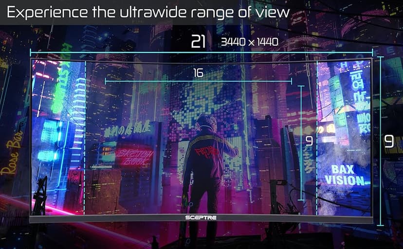Sceptre 34-Inch Curved Ultrawide WQHD Monitor (3440 × 1440), R1500, up to 180Hz/165Hz, DisplayPort x2, 99% sRGB, 1ms, Built-in Speakers, Machine Black, 2025 (C345B-QUT168)