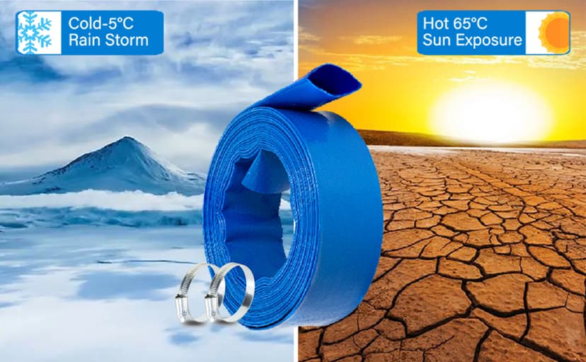 2" x100 FT, Pool Backwash Hose, Heavy-Duty PVC Hose, Lay Flat Discharge Hose, Weatherproof Burst Resistant for Water Transfer, Sump Pump, Pool Filter, Pool Drain,with 2 Clamps