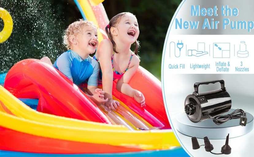 Electric Air Pump for Inflatable Pool Toys - High Power Quick-Fill Air Mattress Inflator Deflator Pump for Pool Float Raft Airbed with 3 Nozzles, 320W, 110V AC, 1.6PSI, Air Flow 26CFM