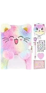 Cat Diary with Lock, Gift for 6 7 8 Year Old Girl, Secret Diary Journal Notebook with Coin Purse, Multicolored Pen, Post-it Note, Stickers, Practical Gift for Birthday (A Happy Cat)