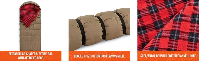 Guide Gear Canvas Hunter Sleeping Bag 0-Degree Fleece Lined Hooded for Adults Warm Winter Cold Weather Lightweight Portable for Camping, Backpacking, Hiking, Outdoors
