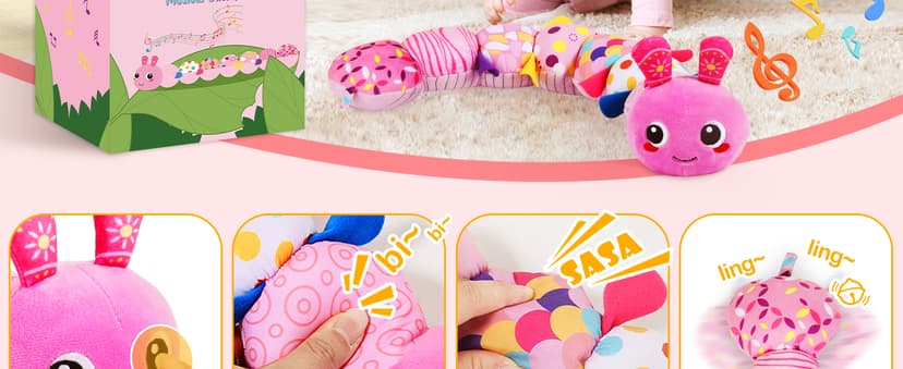 KMUYSL Baby Toys 0-6 6-12 Months, Sensory Music Animal Stuffed Toy for 0 1 2 3 4 5 6+ Months, Plush Toy with Crinkle and Rattles for Infant Newborn, Tummy Time Toys Gifts for 0-3-6-12 Month